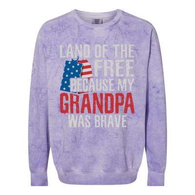 Land Of The Free Because My Grandpa Was Brave Veteran Colorblast Crewneck Sweatshirt