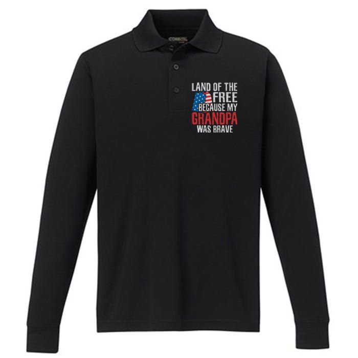 Land Of The Free Because My Grandpa Was Brave Veteran Performance Long Sleeve Polo