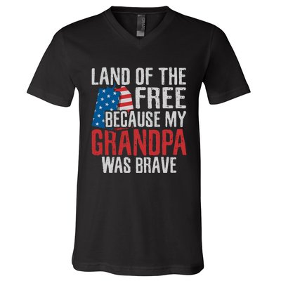 Land Of The Free Because My Grandpa Was Brave Veteran V-Neck T-Shirt