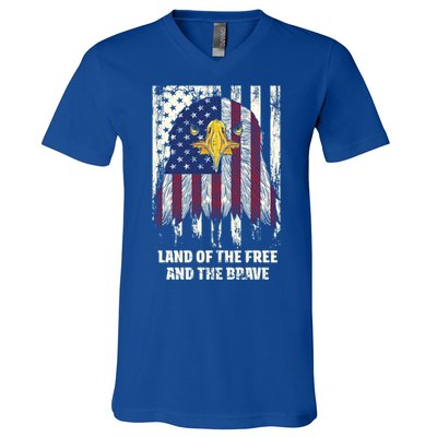 Land Of The Free And The Brave Proud American Honored Usa Gift V-Neck T-Shirt