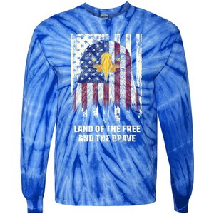 Land Of The Free And The Brave Proud American Honored Usa Gift Tie-Dye Long Sleeve Shirt