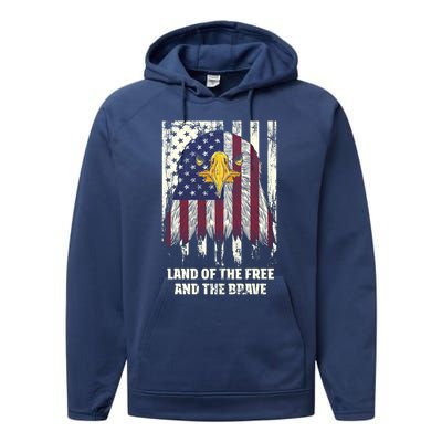 Land Of The Free And The Brave Proud American Honored Usa Gift Performance Fleece Hoodie