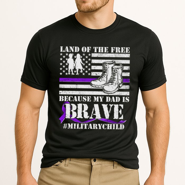Land Of The Free Because My Dad Is Brave #MilitaryChild Cooling Performance Crew T-Shirt