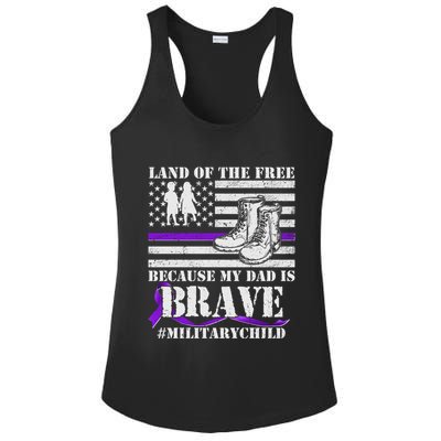 Land Of The Free Because My Dad Is Brave #MilitaryChild Ladies PosiCharge Competitor Racerback Tank