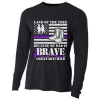 Land Of The Free Because My Dad Is Brave #MilitaryChild Cooling Performance Long Sleeve Crew