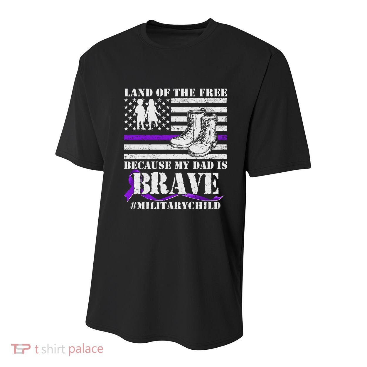 Land Of The Free Because My Dad Is Brave #MilitaryChild Youth Performance Sprint T-Shirt