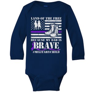 Land Of The Free Because My Dad Is Brave #MilitaryChild Baby Long Sleeve Bodysuit