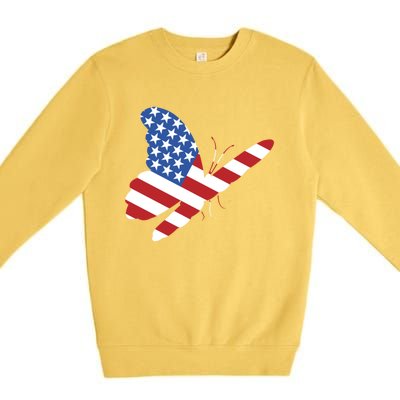 Land Of The Free Usa Flag Butterfly Proud American Veterans Great Gift Premium Crewneck Sweatshirt