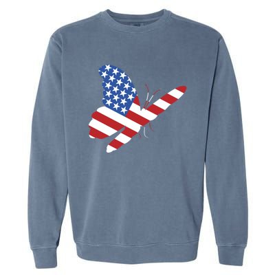 Land Of The Free Usa Flag Butterfly Proud American Veterans Great Gift Garment-Dyed Sweatshirt