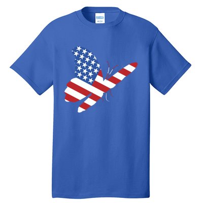 Land Of The Free Usa Flag Butterfly Proud American Veterans Great Gift Tall T-Shirt