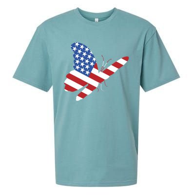 Land Of The Free Usa Flag Butterfly Proud American Veterans Great Gift Sueded Cloud Jersey T-Shirt