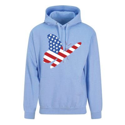 Land Of The Free Usa Flag Butterfly Proud American Veterans Great Gift Unisex Surf Hoodie