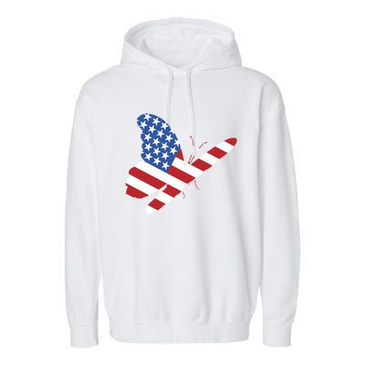 Land Of The Free Usa Flag Butterfly Proud American Veterans Great Gift Garment-Dyed Fleece Hoodie