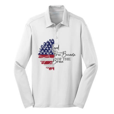 Land Of The Free Because Of The Brave Silk Touch Performance Long Sleeve Polo