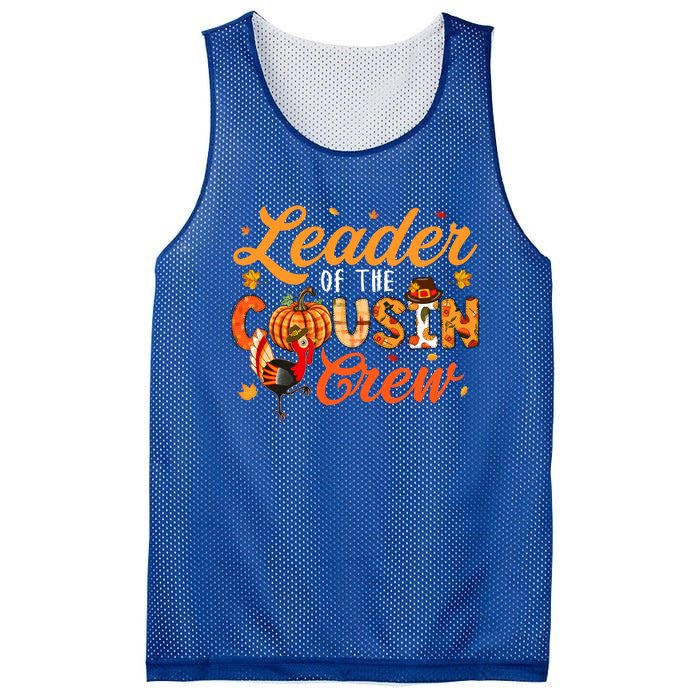 Leader Of The Cousin Crew Thanksgiving Fall Turkey Family Gift Mesh Reversible Basketball Jersey Tank