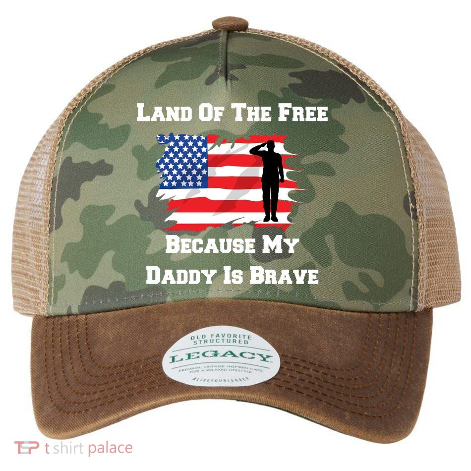 Land Of The Free Because My Daddy Is Brave Military Gift Legacy Tie Dye Trucker Hat