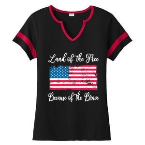 Land Of The Free Because My Grandpa Is Brave Veterans Gift Ladies Halftime Notch Neck Tee