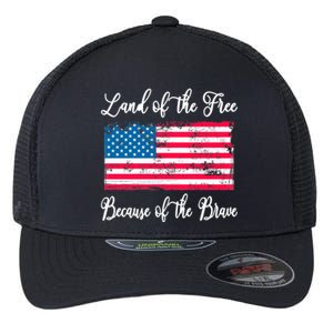 Land Of The Free Because My Grandpa Is Brave Veterans Gift Flexfit Unipanel Trucker Cap