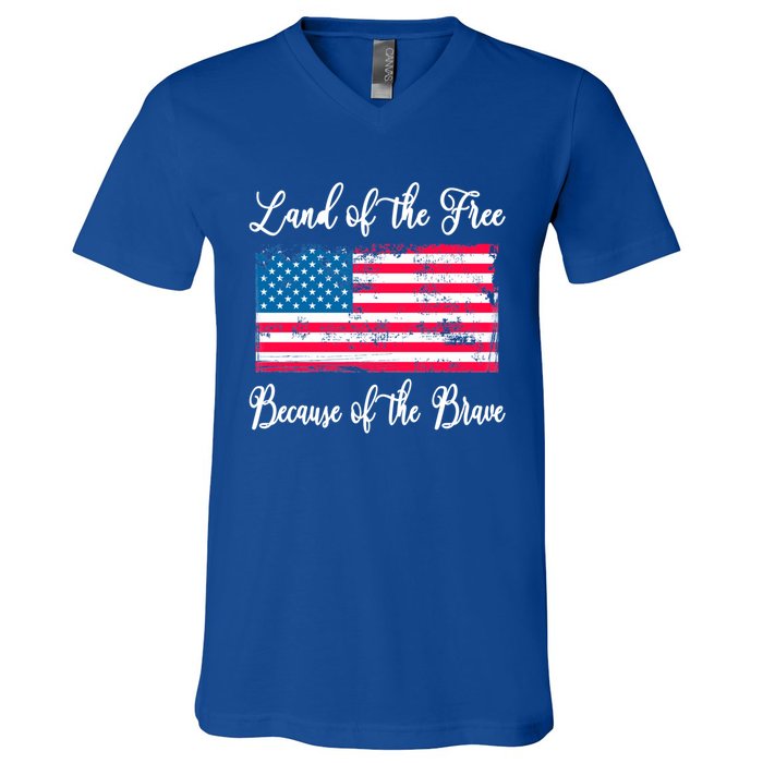 Land Of The Free Because My Grandpa Is Brave Veterans Gift V-Neck T-Shirt