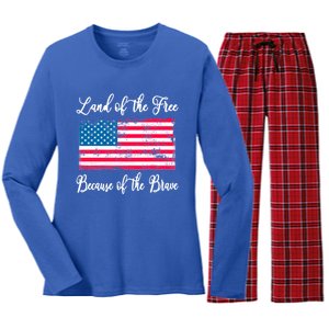 Land Of The Free Because My Grandpa Is Brave Veterans Gift Women's Long Sleeve Flannel Pajama Set 