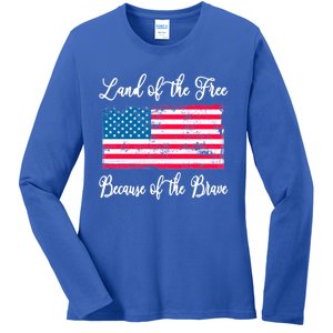 Land Of The Free Because My Grandpa Is Brave Veterans Gift Ladies Long Sleeve Shirt