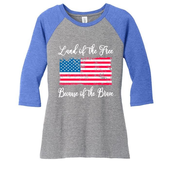 Land Of The Free Because My Grandpa Is Brave Veterans Gift Women's Tri-Blend 3/4-Sleeve Raglan Shirt