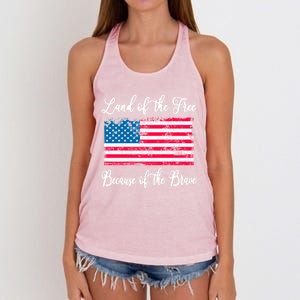 Land Of The Free Because My Grandpa Is Brave Veterans Gift Women's Knotted Racerback Tank