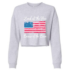 Land Of The Free Because My Grandpa Is Brave Veterans Gift Cropped Pullover Crew