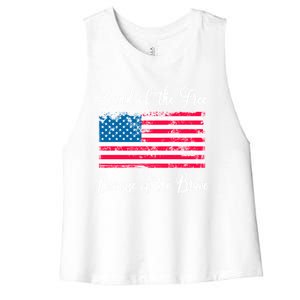 Land Of The Free Because My Grandpa Is Brave Veterans Gift Women's Racerback Cropped Tank