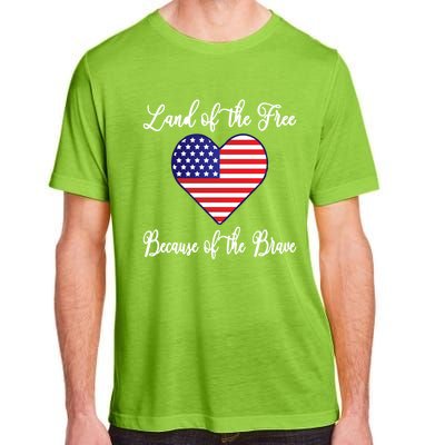 Land Of The Free Because Of The Brave American Flag Heart Gift Adult ChromaSoft Performance T-Shirt