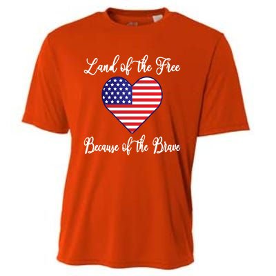 Land Of The Free Because Of The Brave American Flag Heart Gift Cooling Performance Crew T-Shirt