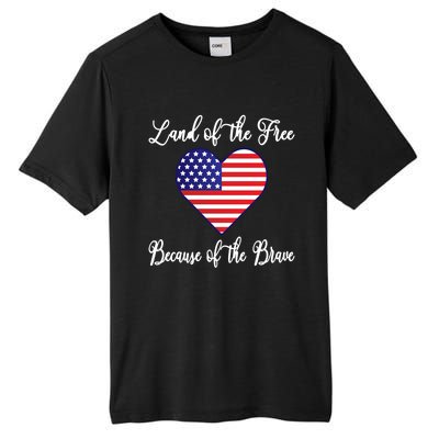 Land Of The Free Because Of The Brave American Flag Heart Gift Tall Fusion ChromaSoft Performance T-Shirt