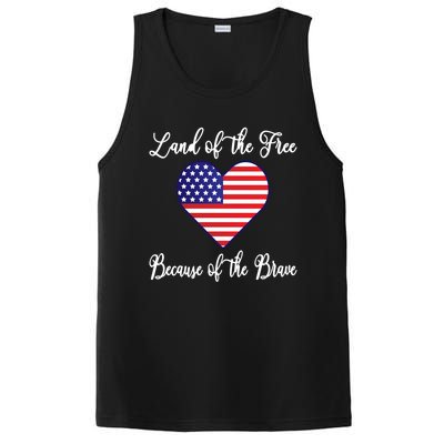 Land Of The Free Because Of The Brave American Flag Heart Gift PosiCharge Competitor Tank