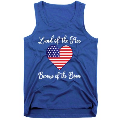 Land Of The Free Because Of The Brave American Flag Heart Gift Tank Top