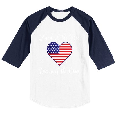 Land Of The Free Because Of The Brave American Flag Heart Gift Baseball Sleeve Shirt