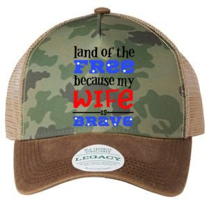 Land Of The Free Because My Wife Is Brave Proud Husband Gift Legacy Tie Dye Trucker Hat