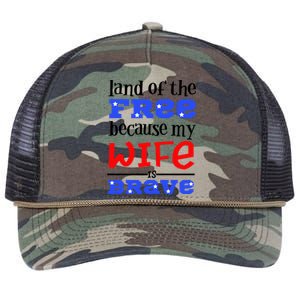 Land Of The Free Because My Wife Is Brave Proud Husband Gift Retro Rope Trucker Hat Cap