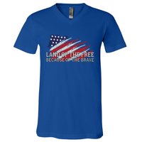 Land Of The Free Because Of The Brave Veterans Day Cool Gift V-Neck T-Shirt