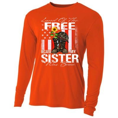 Land Of The Free Because My Sister Is Brave Veteran Gift Cooling Performance Long Sleeve Crew