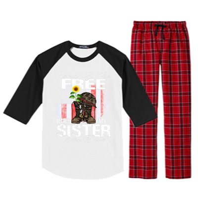 Land Of The Free Because My Sister Is Brave Veteran Gift Raglan Sleeve Pajama Set