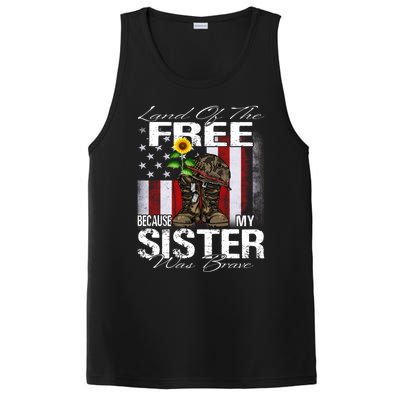 Land Of The Free Because My Sister Is Brave Veteran Gift PosiCharge Competitor Tank