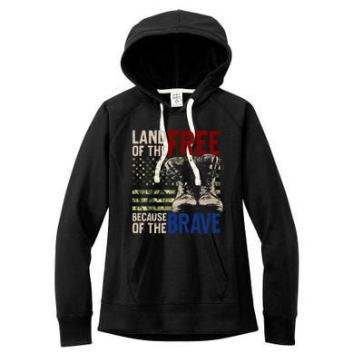 Land Of The Free Because Of The Brave Gift Vintage Us Flag Women's Fleece Hoodie