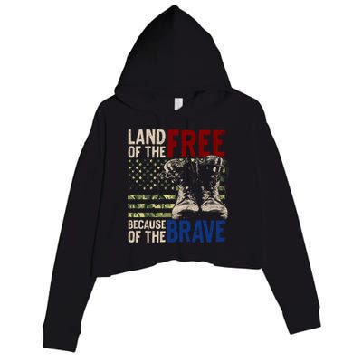 Land Of The Free Because Of The Brave Gift Vintage Us Flag Crop Fleece Hoodie