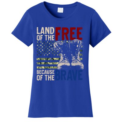 Land Of The Free Because Of The Brave Gift Vintage Us Flag Women's T-Shirt