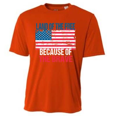 Land Of The Free Because Of The Brave 4th Of July Usa Flag Cooling Performance Crew T-Shirt