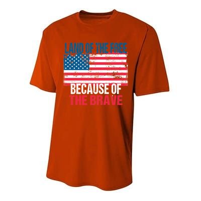 Land Of The Free Because Of The Brave 4th Of July Usa Flag Performance Sprint T-Shirt