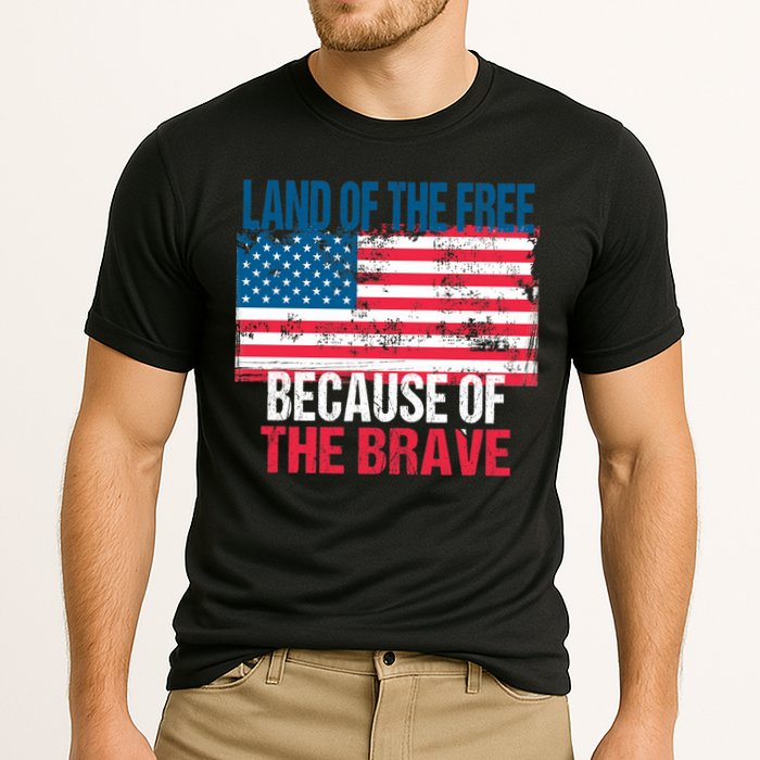Land Of The Free Because Of The Brave 4th Of July Usa Flag Cooling Performance Crew T-Shirt