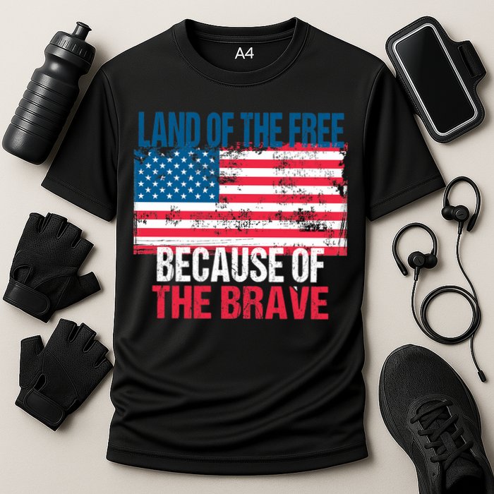 Land Of The Free Because Of The Brave 4th Of July Usa Flag Cooling Performance Crew T-Shirt