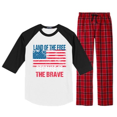 Land Of The Free Because Of The Brave 4th Of July Usa Flag Raglan Sleeve Pajama Set