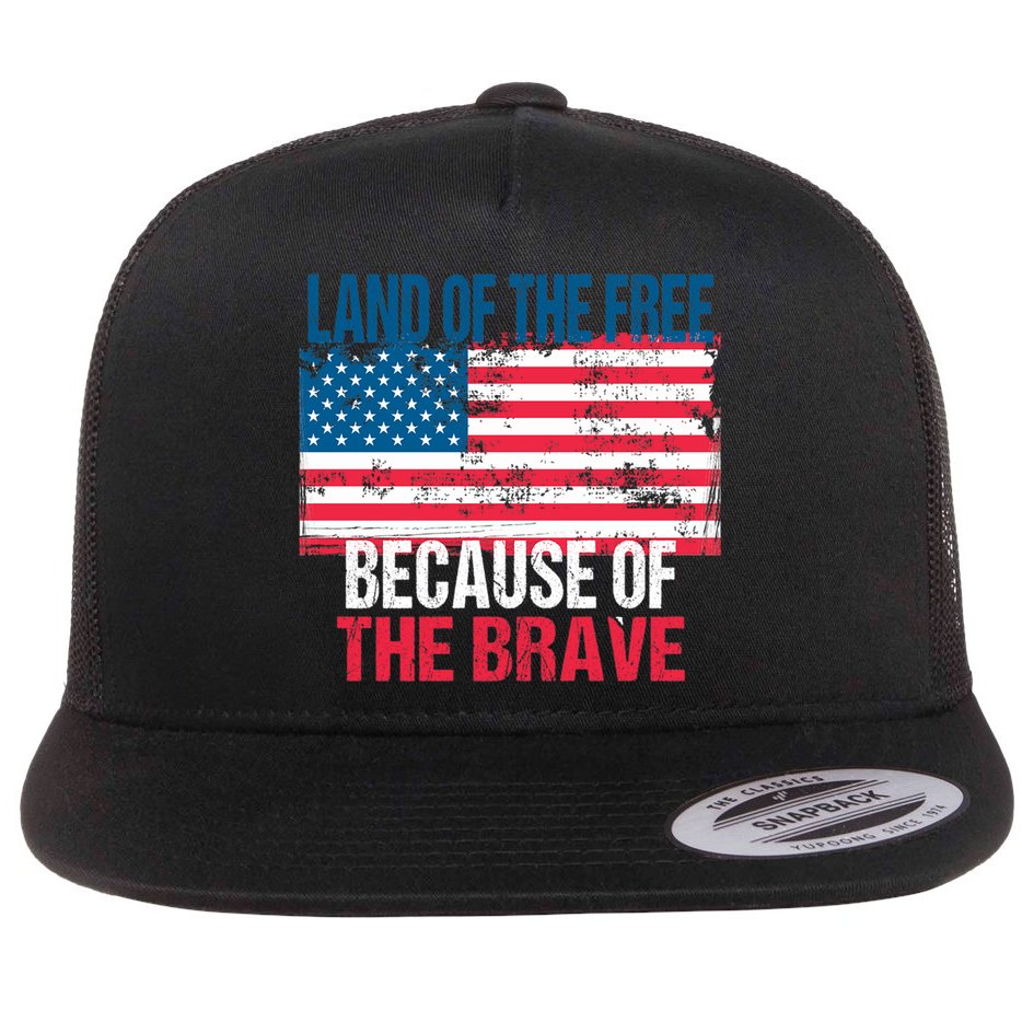 Land Of The Free Because Of The Brave 4th Of July Usa Flag Flat Bill Trucker Hat